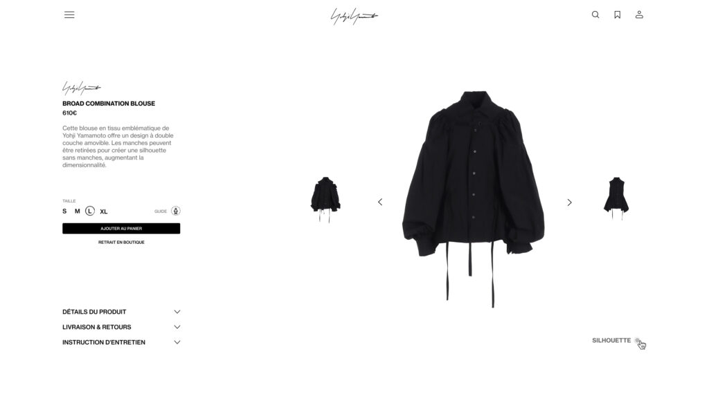 Blouse noire Broad Combination en tissu emblématique Yohji Yamamoto présentée de face sur fond blanc.